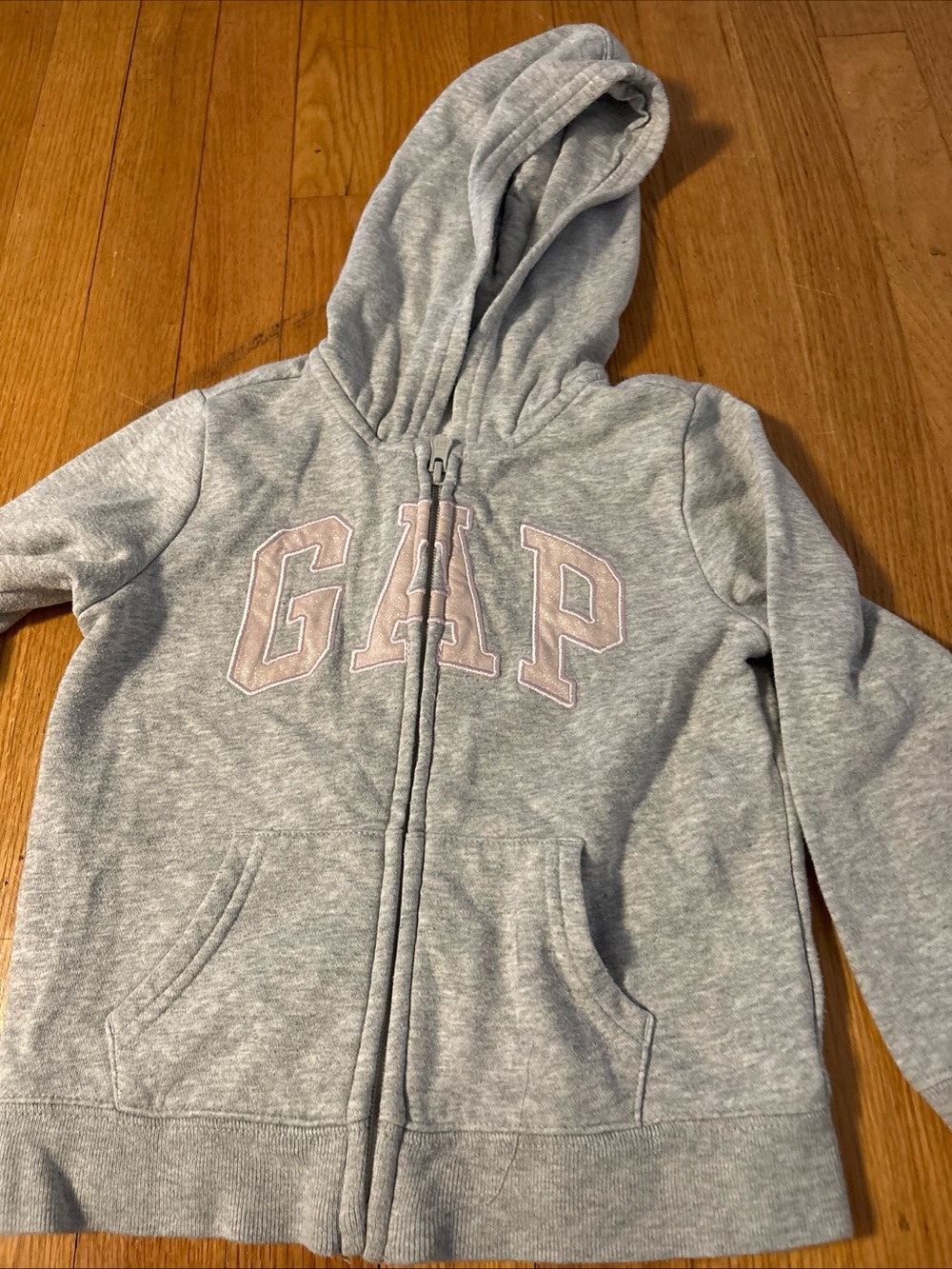 GAP Kids Light Gray Hoodie with Pale Pink Logo